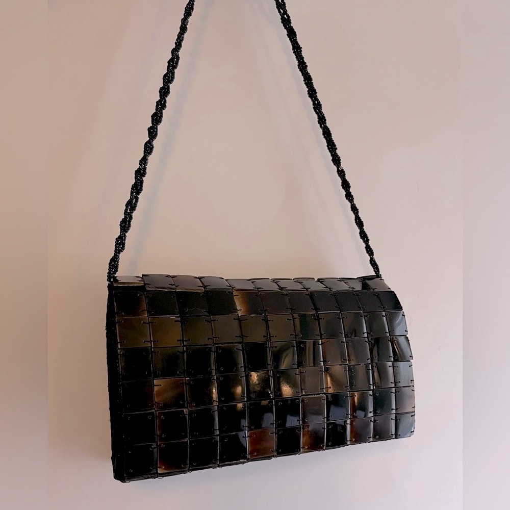 SHIRALEAH Vintage Brown Square Beaded Hard Shell Crossbody Bag